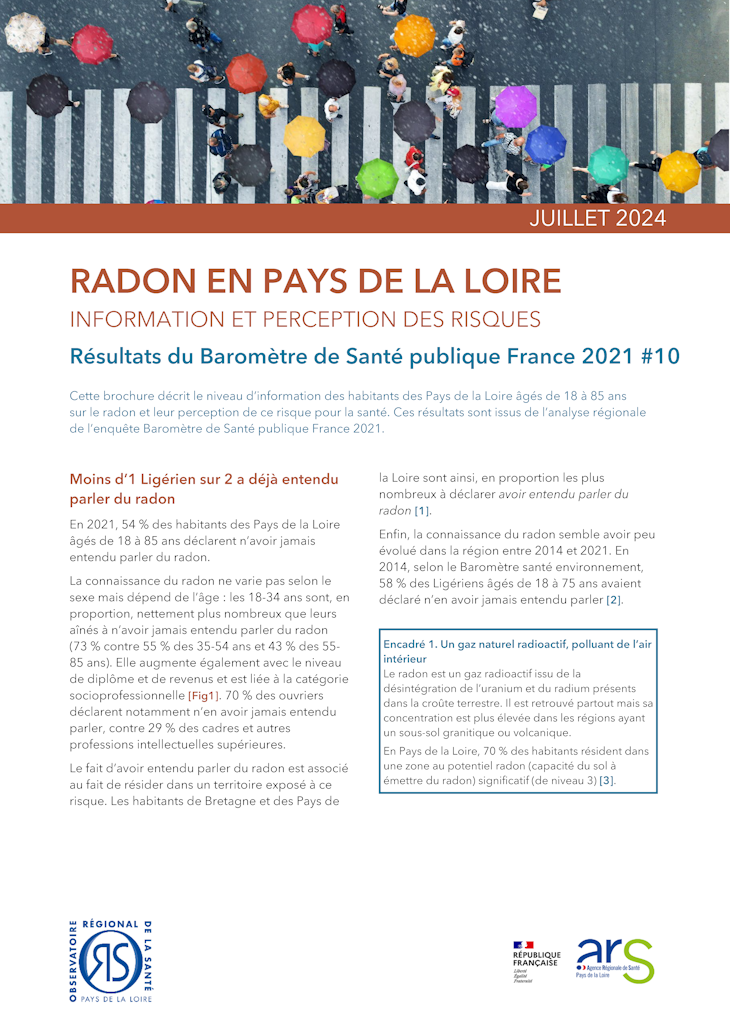 Radon en Pays de la Loire. Information et perception des risques. Résultats du Baromètre de Santé publique France 2021